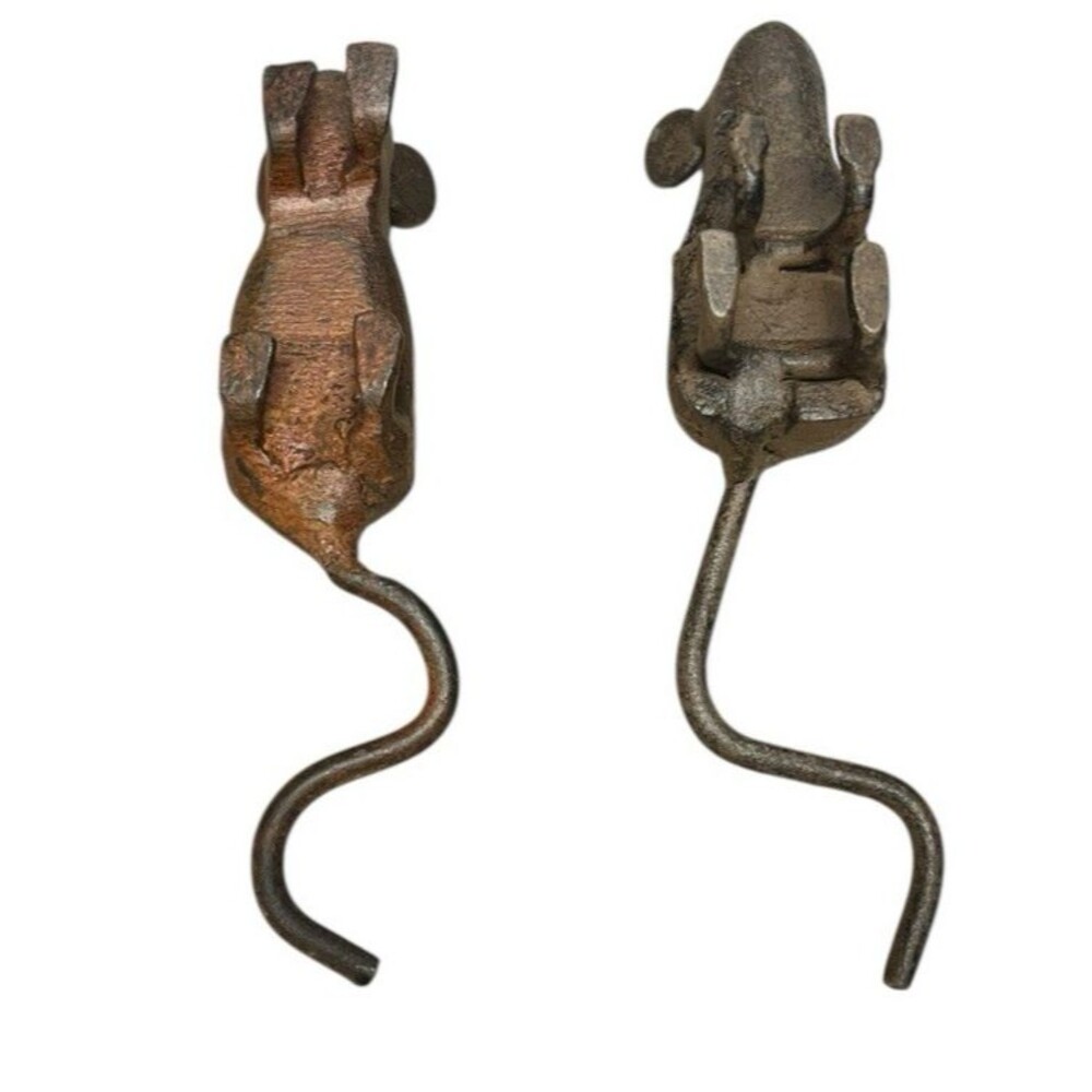 Pair Vintage Style Cast Iron Mice Rat Paper Weight ~3.5 - 4'' long Miniature - Picture 7 of 8